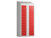Skåp för klädleverans 2x11 fack med rakt tak och röda dörrar med handtag f/padlock