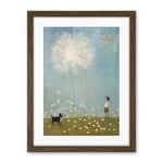 Artery8 Chasing the Giant Dandelion Dream Artwork Giant Wish Oil Painting Kids Bedroom Child and Pet Dog in Daisy Field Artwork Framed Wall Art Print 18X24 Inch