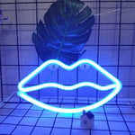 ENUOLI Blue Lip Neon Signs Light LED Lip Shaped Neon Night Lights Neon Sign Operated by Battery/USB Wall Decoration Lights for Home House Bar Pub Hotel Beach Recreational Valentine’s Day Christmas
