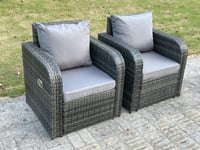 2 PC Dark Grey Mixed Curved Rattan Adjustable Reclining Arm Chair Sofa Outdoor Garden Furniture Accesory