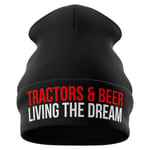 Purple Print House Farming Gifts - Tractors and Beer Living The Dream Funny Beanie Hat - Tractor Gifts Farmers Gifts (Black)