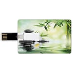 8G USB Flash Drives Credit Card Shape Spa Decor Memory Stick Bank Card Style Garden with Frangipani Bamboo Japanese Relaxation Resting Travel Waterproof Pen Thumb Lovely Jump Drive U Disk Gift
