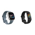 Fitbit Versa 4 Fitness Smartwatch with built-in GPS and up to 6 days battery life & Charge 5 Activity Tracker with 6-months Premium Membership Included, Black/Graphite Stainless Steel