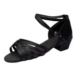Leopard Children's and Adult's Dance Shoes Peep Toes Cross Ankle Strap Low Block Heels for Rumba Waltz Prom Ballroom Latin BaojunHT® (Black,5 UK)