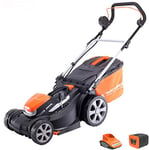 Yard Force 40V 37cm Cordless Lawnmower with lithium ion battery & quick charger LM G37A - GR 40 range, Black/Orange