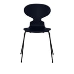 Fritz Hansen - Myran 3101 lackad bokfanér stålstativ svart midnight blue - Matstolar - Arne Jacobsen - Blå - Metall/Trä