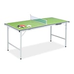 Relaxdays Table de ping-Pong, Pliante avec Filet, 2 Raquettes et 3 balles, HxLxP : 70 x 70 x 150 cm, Vert