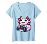 Womens Gamer Axolotl Kawaii Axolotl Anime Gaming Funny Video games V-Neck T-Shirt
