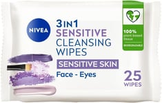 NIVEA Biodegradable Cleansing Wipes Sensitive Skin, 25 Count (Pack of 1)