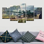 BJWQTY Frameless-World Of Tanks Hd Video Game Wall Art Print Images Print Art Murals On Real Canvas5 pieces_40X60_40X80_40X100Cm