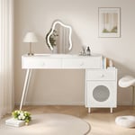 Coiffeuse avec miroir et lumière led, table cosmétique en bois blanc, 3 tiroirs et une porte, set de coiffeuse moderne, sans pied, 100 x 40 x 76.5cm