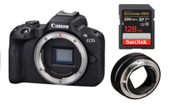 Boîtier Canon EOS R50 (noir) + EF-EOS R Mount Adapter + SanDisk 128GB Extreme PRO UHS-I SDXC Memory Card