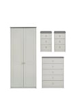 One Call Alderley Ready Assembled 4 Piece Package - 2 Door Wardrobe, Chest Of 5 Drawers And 2 Bedside Chests
