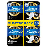 Always Ultra Night Size 4 Sanitary Towels Pads Quattro Packs with wings, 36 Pads