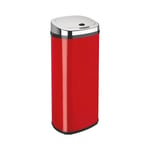 50L Kitchen Sensor Bin Automatic Waste Dustbin Home Office Chrome Lid Red Bin