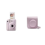 Fujifilm instax Mini Appareil Photo instantané 12, Exposition Automatique avec Objectif Selfie intégré, Violet Lilas & Mini 12 Case - Blossom Pink