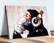 CanvasArtShop DJ MONKEY THINKING GORILLA COLOURED RAIN CANVAS WALL ART PRINT ARTWORK (47in x 32in / 119cm x 81cm)