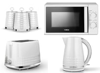 Tower Solitaire White Jug Kettle Toaster Microwave & Canisters Matching Set of 6