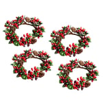 PRETYZOOM 4pcs Christmas Candle Rings Wreath Mini Christmas Wreath with Red Artificial Berry Christmas Pine Wreath Candle Holder Rings for Christmas Holiday Table Decorations 7cm