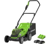 GREENWORKS GWG24X2LM36K2X Cordless Rotary Lawn Mower with 2 batteries - Black & Green