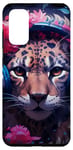 Coque pour Galaxy S20 Cute Anime Gamer Cheetah Gaming Casque Rose Fleurs Art