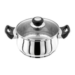 Judge Vista JJ35A Stainless Steel Medium Casserole Pot with Twin Handles 20cm 2.4L, Shatterproof Vented Glass Lid, Induction Ready, Oven Safe, 25 Year Guarantee