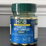 H&B High Strength Complete Vitamin B Complex 60 Tablet Vegan Food Supplement