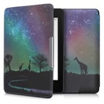 kwmobile Case Compatible with Amazon Kindle Paperwhite - Case PU e-Reader Cover - Starry Giraffes Black/Dark Blue/Dark Pink