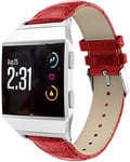 Abasic Bands compatible with Fitbit Ionic Watch Strap, Top Genuine Leather Smart Watch Band (Red)