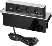 Orno Skjutbart Möbeluttag Med Planfräst Kant, Usb-Laddare Och 2M Kabel, 3 X Uttag Typ F, 2 X Usb (Typ A + C 3,0A), 3X1,5 Mm?, Svart Och Silver, Inox, Schuko-Version