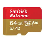 Sandisk Carte mémoire microSDXC SanDisk Extreme Class 10 A2 V30 170/80MB/s avec Adaptateur SD - 64GB