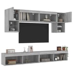 vidaXL 6 Piece TV Wall Units with LED Grey Sonoma Engineered Wood UK GF0