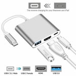 4k Hdmi Usb 3.0 Type C To Usb-c 3 In 1 Hub Adapter Cable For Apple Macbook Uk