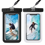 [2 Pack] JOTO Waterproof Phone Pouch Case, IPX8 Underwater Dry Bag for iPhone 13 Pro Max, 11 Xs Max XR X 8 7 6S Plus, Galaxy S10 Plus S10e S9 S8 +/Note 10+ 9 8, Pixel 4 XL 3a 3 2 XL -Black/Clear