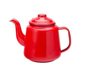 Enamel Teapot with Handle & Lid 14cm, 1.5L Traditional Serving Teapot Coffee Pot Jug Camping, Red (Red)