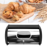 (Black) Kitchen Bread Bin Roll Top Bread Storage Holder Large Front BS