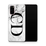 Personalised Phone Case for Samsung Galaxy S20 plus - Clear Soft Gel Custom Cover Grey Black Marble Individual Style Initials Name Text - Large Initials
