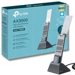TP-Link AX3000 Wi-Fi 6 High Gain Wireless USB 3.0 Adapter, Dual-Band, Auto Driver, MU-MIMO, Low- Latency, 1.2m Cable, Supports Windows 10/11, Highly Secure WPA3 (Archer TX50UH), Black