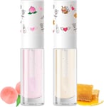 Lip Oil Set - Peach & Honey Moisturizing Lip Gloss Oil - Soft Smooth Reduce Lip 