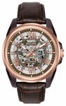 Bulova 98A165 Men's Automatic Skeleton Brown Leather Watch
