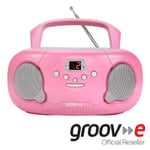 GROOVE BOOMBOX PORTABLE CD PLAYER W/ RADIO/AUX IN/HEADPHONE JACK -PINK - GVPS733