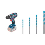 Bosch Professional 18V System Cordless Drill GSR 18V-28 (Without Batteries and Charger, in Box) + 4X Expert CYL-9 MultiConstruction Drill Set (for Concrete, Ø 4-8 mm, Accessories)