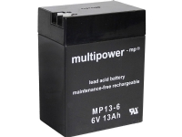 multipower MP13-6 A96801 Blybatteri 6 V 13 Ah Blyfilt (B x H x D) 108 x 140 x 70 mm Plattkontakt 4,8 mm, plattkontakt 6,35 mm Underhållsfritt, låg självurladdning