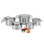 ProfiCook PC-KTS 1225 Induction Cooking Pot Set, 8-Piece Set for All Hobs, Induction Electric Hob, Ceramic Halogen and Gas Cooker, Stainless Steel Cooking Pot Set with Lid, Scale Inside