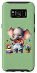 Coque pour Galaxy S8 Bébé éléphant vert en tenue, fleurs et papillons