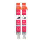 2 Magenta Printer Ink Cartridges to replace Canon CLI-581M (581XLM) Compatible