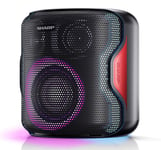 SHARP PS0919(BK) 130W Indoor/Outdoor Waterproof Portable Party Speaker with Built-in Rechargeable Li-ion Battery & Flashing Disco Lights, Bluetooth & TWS – Black