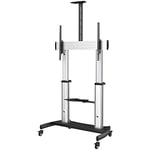 StarTech.com Mobile TV Stand - Heavy Duty TV Cart for 60-100" Display (100kg/220lb) - Height Adjustable Rolling Flat Screen Floor Standing on Wheels - Universal Television Mount w/Shelves (STNDMTV100)