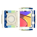 11 Inch Protective Case Compatible with iPad Pro 4th/3rd/2nd/1st Gen (2022/2021/2020/2018 Model), 3-Layer Case with Rotating Ring Grip/Pen Holder, Colour Blue