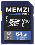 MEMZI Pro 64 Go 100 Mo/s Classe 10 V30 Carte mémoire SDXC Compatible pour Sony Cyber-Shot DSC-RX100 V/IV/III DSC-RX100M5A, DSC-RX100M5, DSC-RX100M4, DSC-RX100M3, DSC-RX100M3G Caméras Digitales